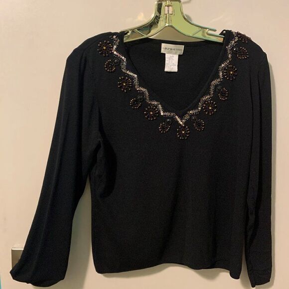 Laura Petites beaded pullover sweater, sz large, EUC, black body, bronze… - Picture 1 of 15